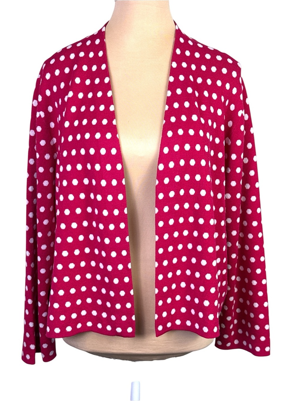 NWT Ann Taylor Pink/Red White Polka Dot Open Cardigan Sweater Size XL